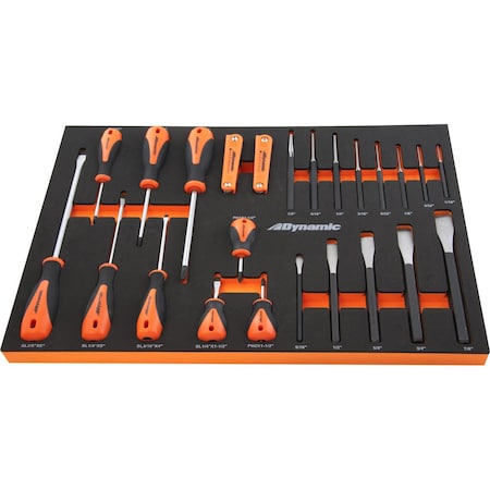 Dynamic 25Pcs Screwdriver, Hex Key, Punch & Chisel Set W/ Foam Tool Organizer D096004-FT4T